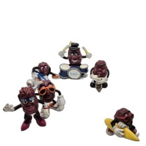 Lot 6x CALIFORNIA RAISINS Band Figures Drummer Bass Guitar Singer Saxophones